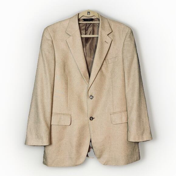 Jos A Bank Mens 40R Regular 100% Silk Sport Coat Blazer Beige Cream Suit Jacket